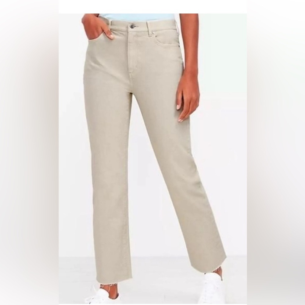 LOFT  High Waist Straight Crop Jeans Beige /Sand Size 28/6 NWT Raw Hem - Picture 16 of 16